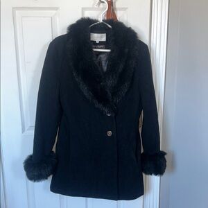 Women's Wool and cashmere Black Faux Fur Trim Coat